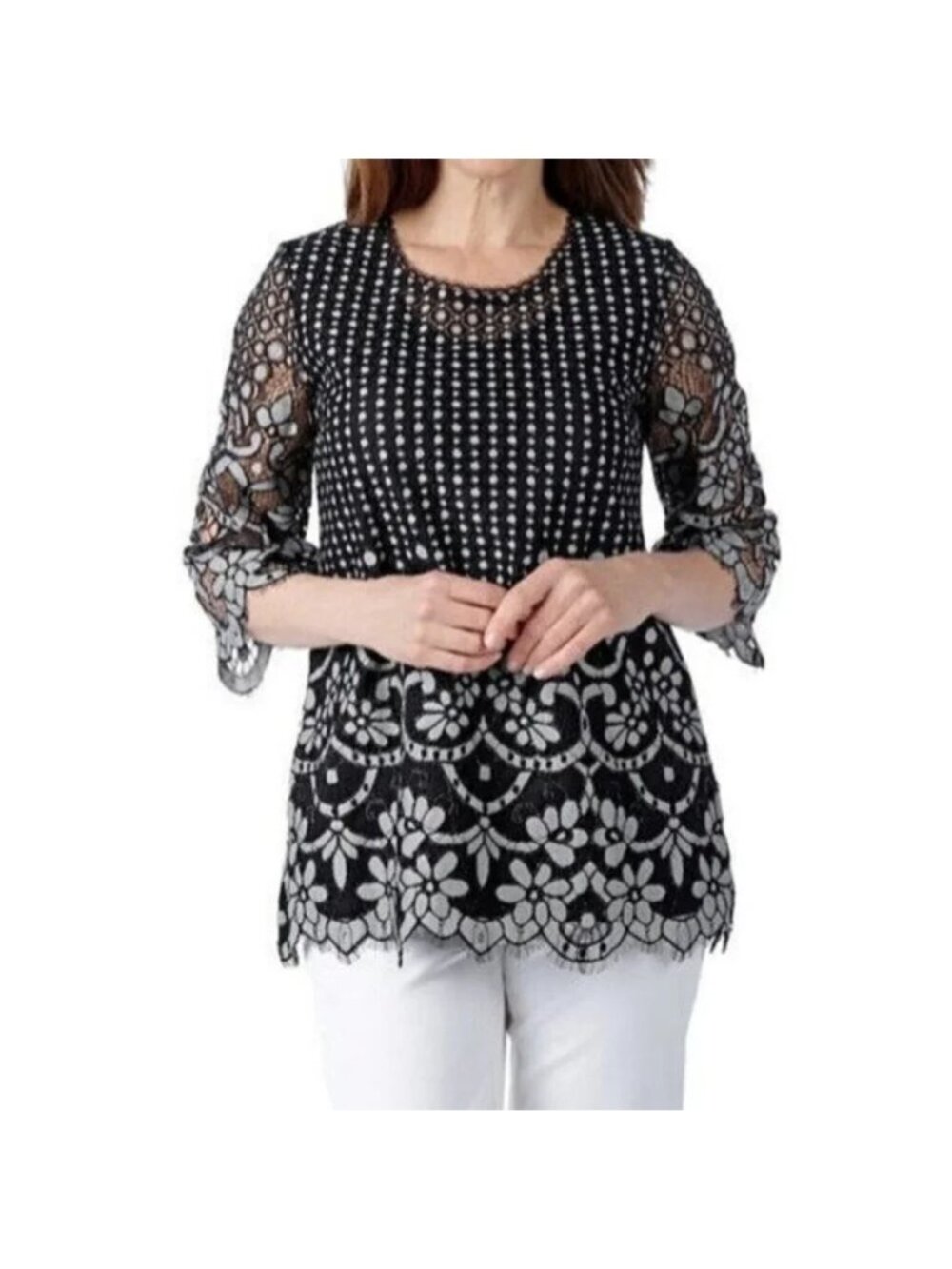 Isaac Mizrahi Live Lace Tunic Top Black Lace Size XS NEW